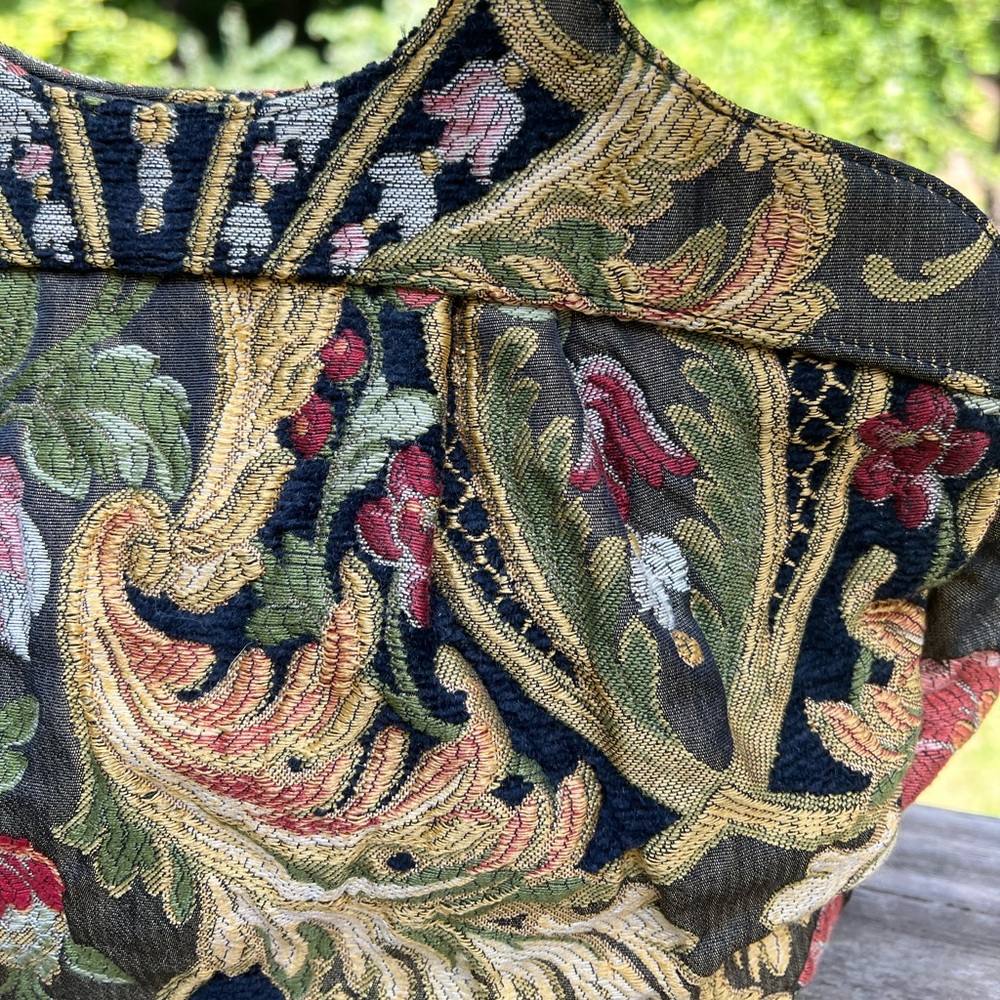 Vtg 90s Talbots Tapestry Handbag Bamboo Handles - Picture 3 of 6
